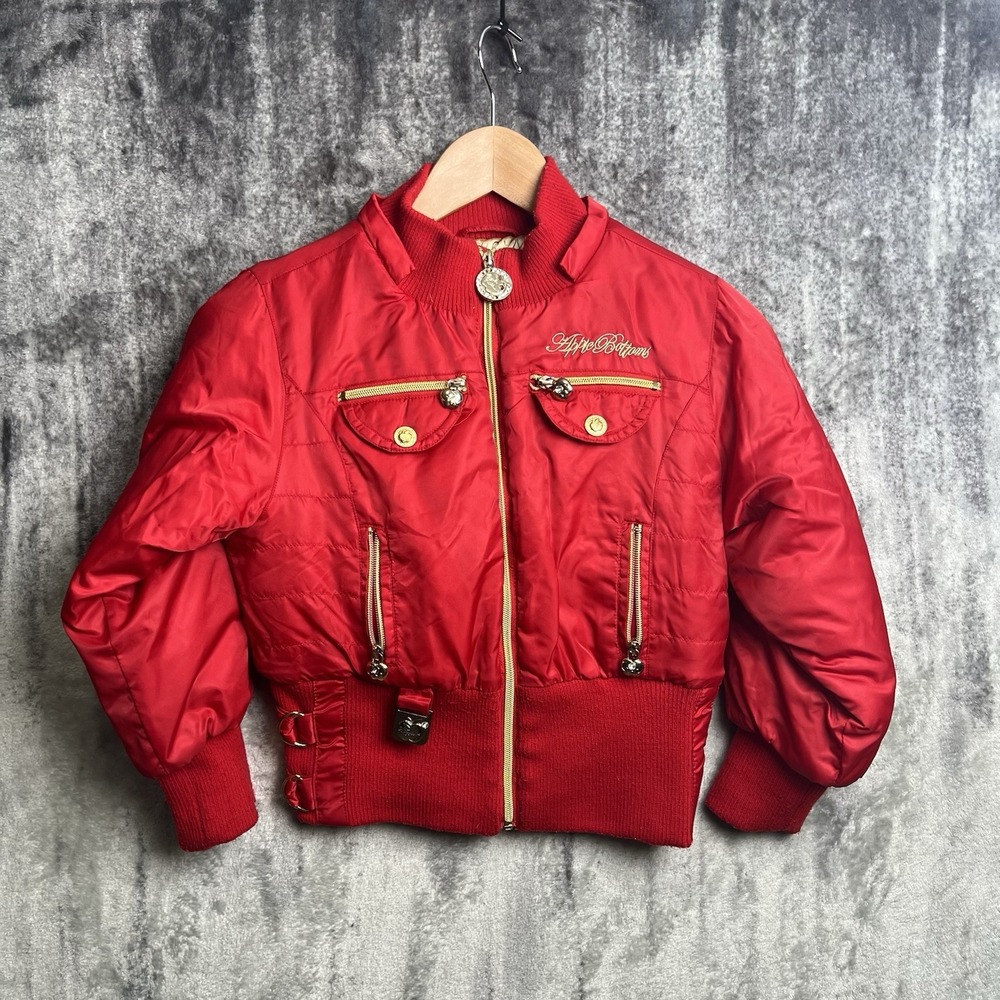Vintage Y2K Youth Apple Bottoms Puffer Jacket Red Gold Embroidered Size S‎